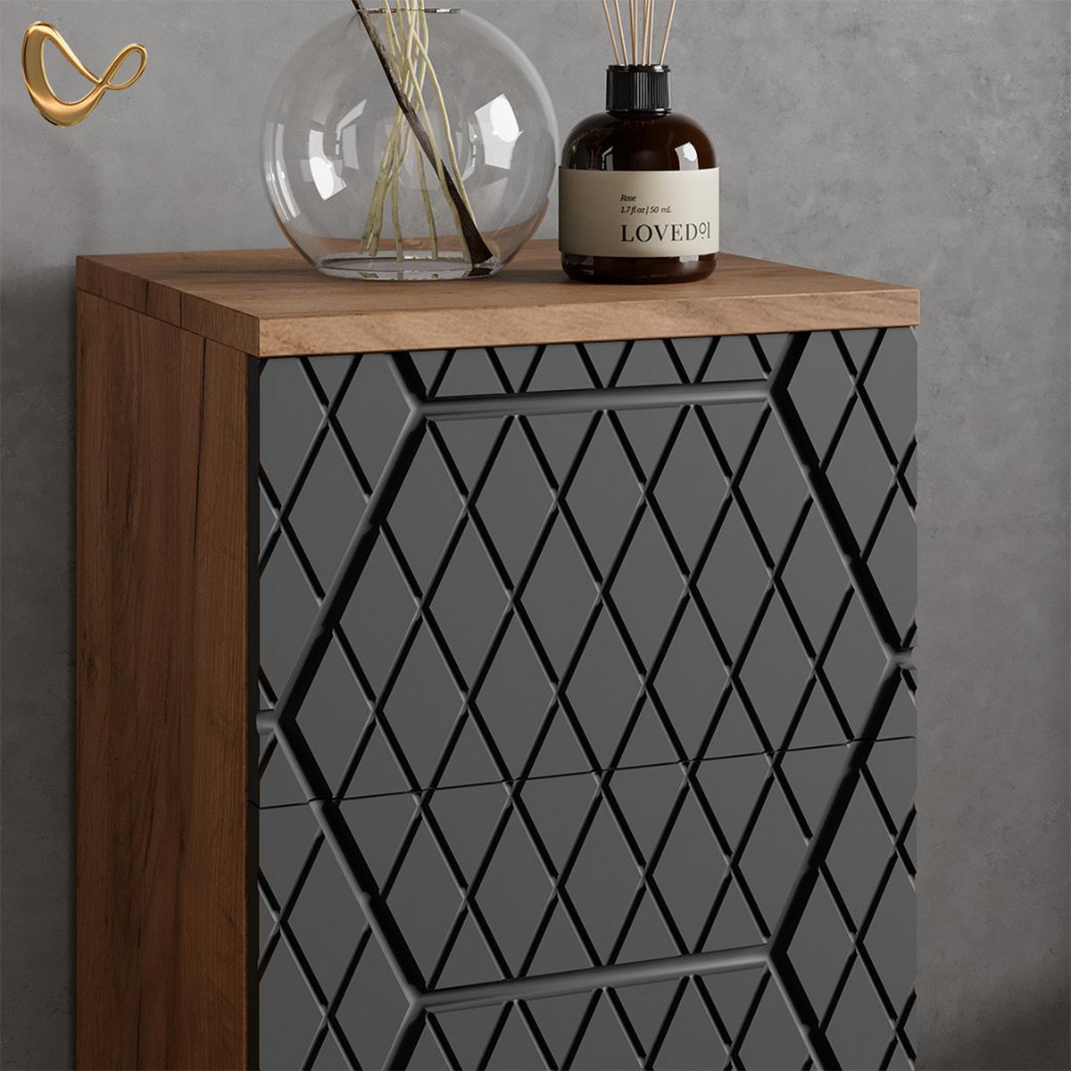 BADMÖBEL-SET Ronco Anthrazit mit Wabenstruktur 4 Teile - Anthrazit, Holzwerkstoff (80/58/41cm) - Livinity®