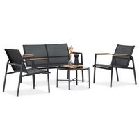 GARTENSET Thaiti, 2-Sitzer-Sofa + 2 Sessel + Couchtisch, Polywood-Armlehnen, Schwarz - Schwarz, Metall - Beautysofa