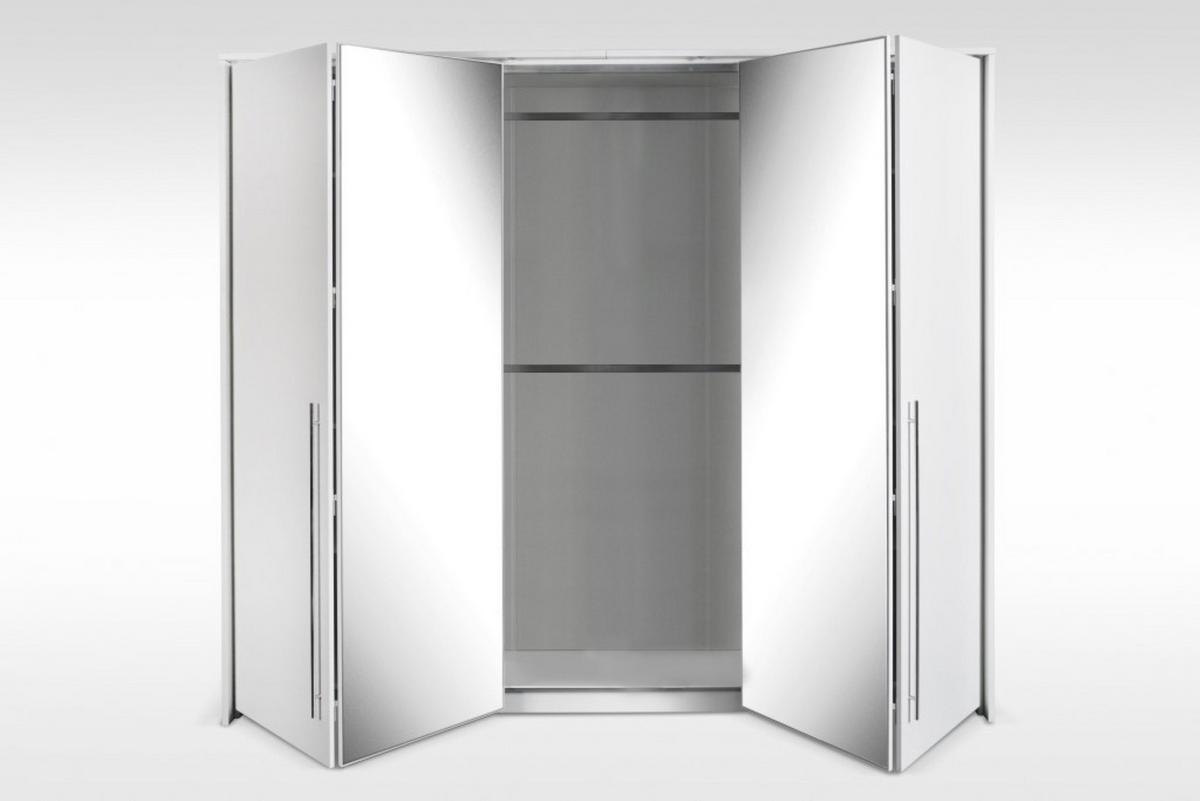 DREHTÜRENSCHRANK QUINN 255/219/65 cm 2-türig mit Spiegel Weiß - Weiß, Holzwerkstoff (255/219/65cm) - MASSENO