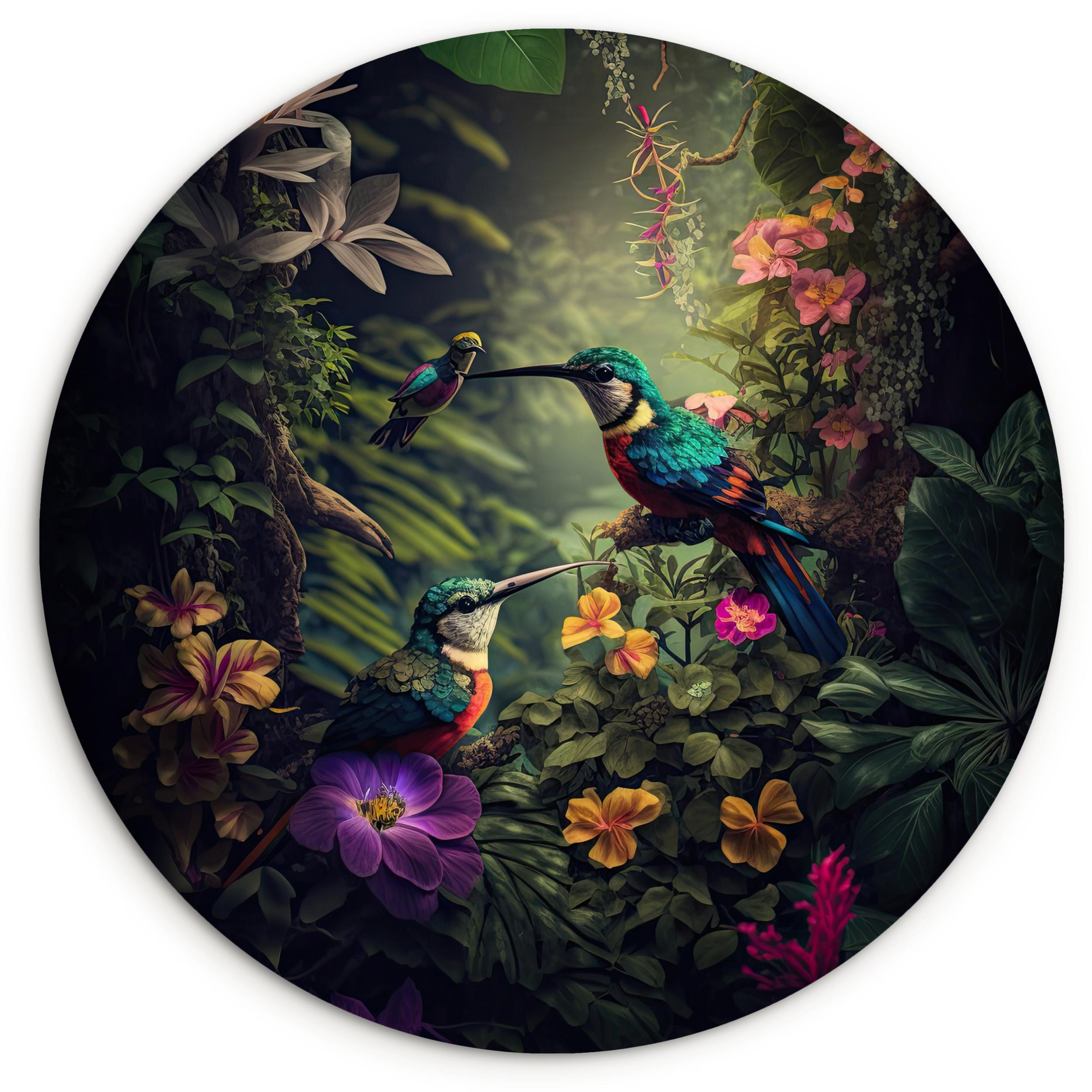 WANDBILD Blumen - Vogel - Dschungel - Pflanzen Deko Groß 150x150 cm - Petrol, Kunststoff (150/150cm) - MuchoWow