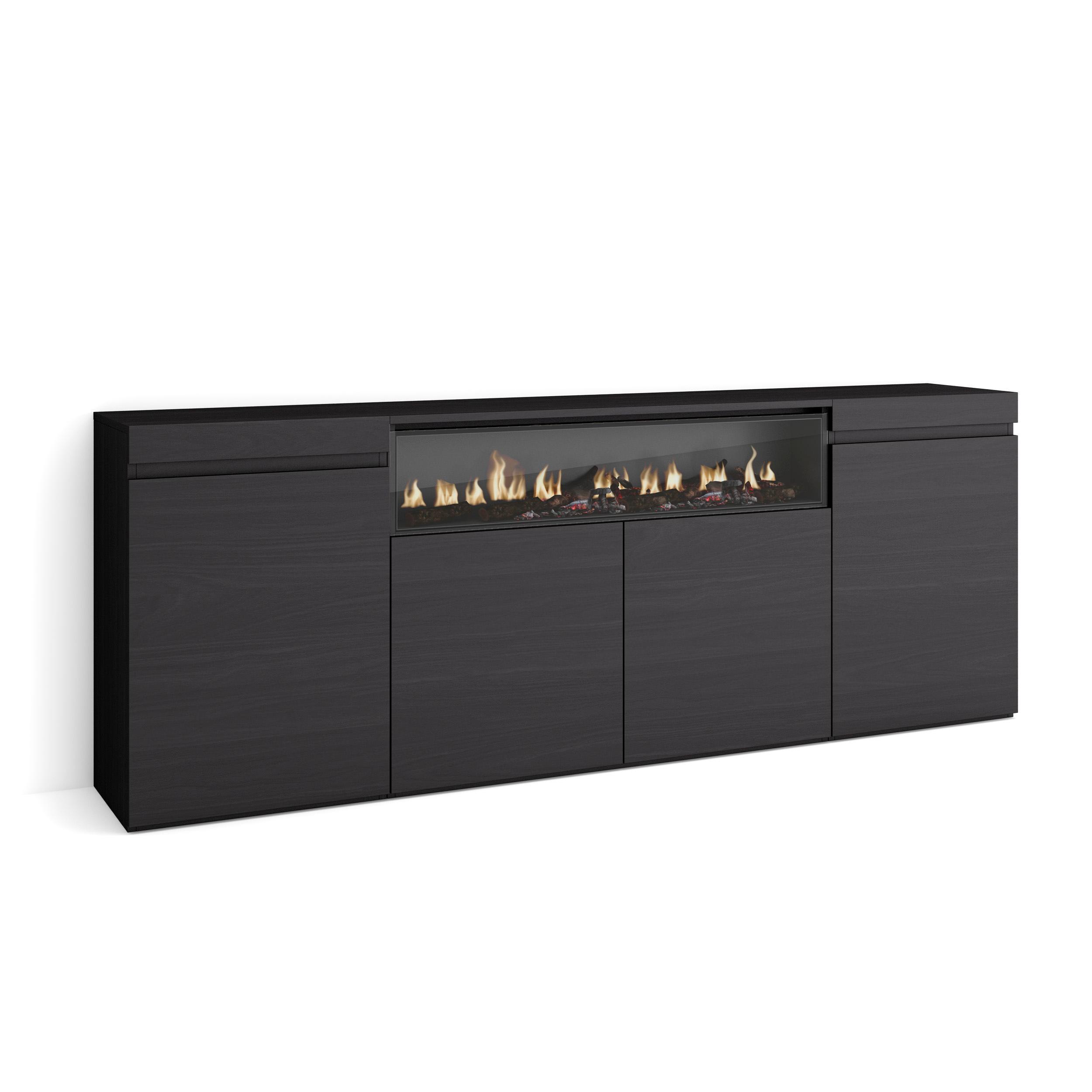 SIDEBOARD, Elektrokamin, Schwarz - Schwarz, Holzwerkstoff (203/75/35cm) - Skraut Home