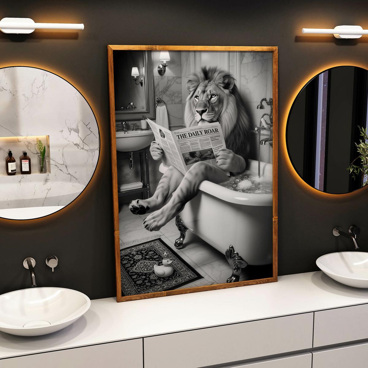 POSTER für Badezimmer WC LÖWE in Badewanne Zeitung Abstraktion 30x40cm - Schwarz/Weiß, Papier (30/40/1cm) - Muralo