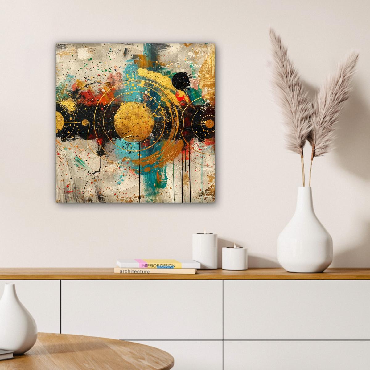 LEINWANDBILD Abstrakt - Kunst - Gold - Modern Wandbild Wohnzimmer 50x50 cm - Multicolor, Textil (50/50cm) - MuchoWow