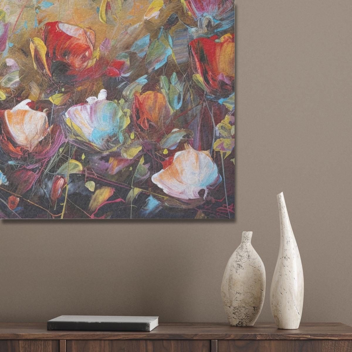 AKUSTIKBILD Blumen - Kunst - Natur - Ölgemälde Gemälde 80x60 cm - Multicolor, Kunststoff (80/60/0.9cm) - MuchoWow