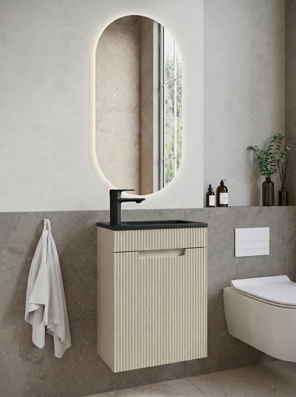GÄSTE-WC-MÖBELSET Thermis 2 Teile Cashmere / Schwarze Waschbecken - 40 x 22 x 53 cm - Kaschmir, Holz (40/53/22cm) - Badplaats
