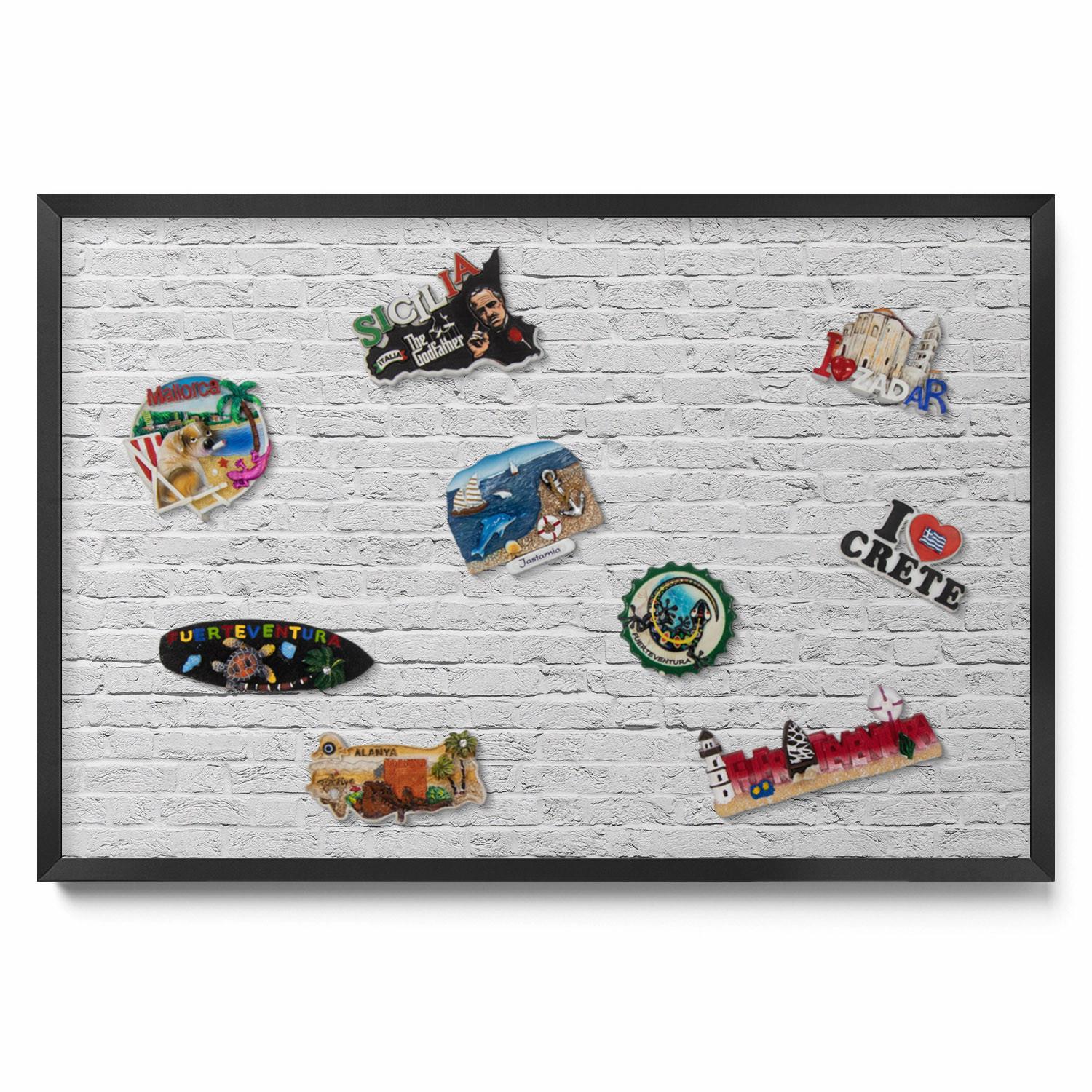 MAGNETTAFEL 60x40 cm Schwarzer Rahmen Ziegelwand Helle Wand - Anthrazit, Metall (60/50/0.4cm) - TULUP
