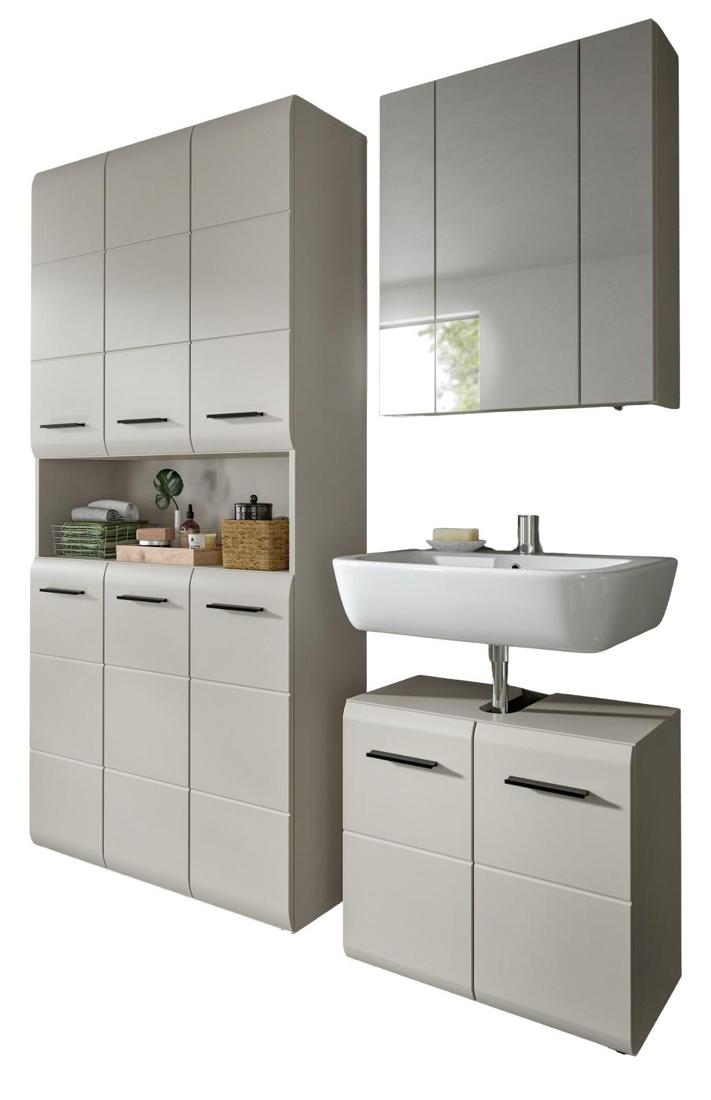 BADMÖBEL-SET Kaschmir 3-teilig 165 cm, Komplettset mit XXL Badschrank - Kaschmir/Schwarz, Glas/Holzwerkstoff (165/185/30cm) - Inn.Furn