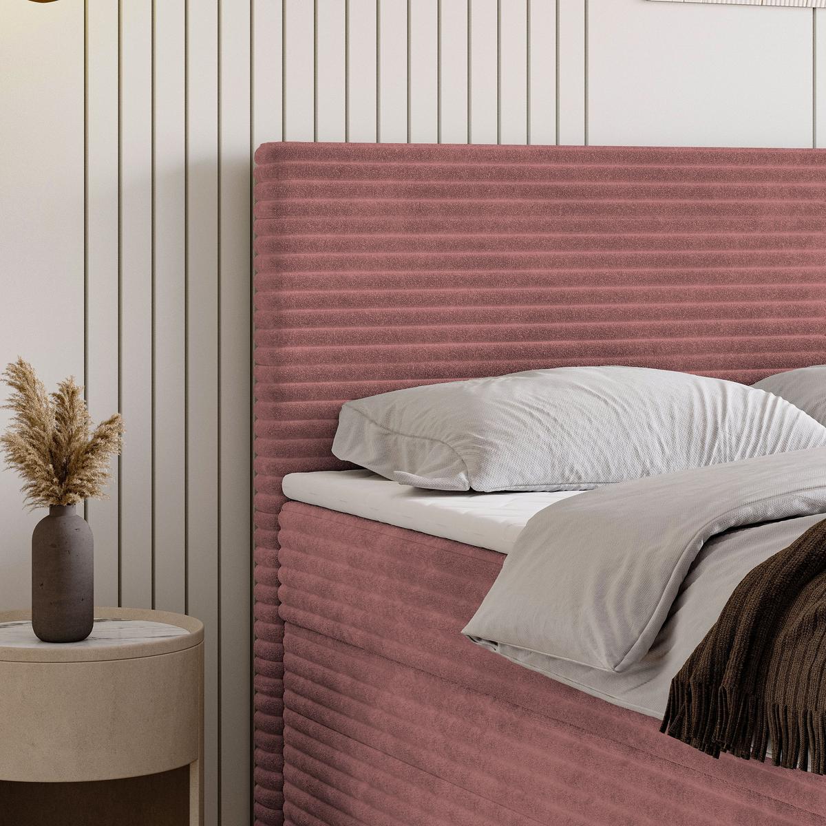 BOXBETT NOLEN 180x200 cm mit Matratze und Topper - Rosa - Rosa, Holz (180/200cm) - MASSENO