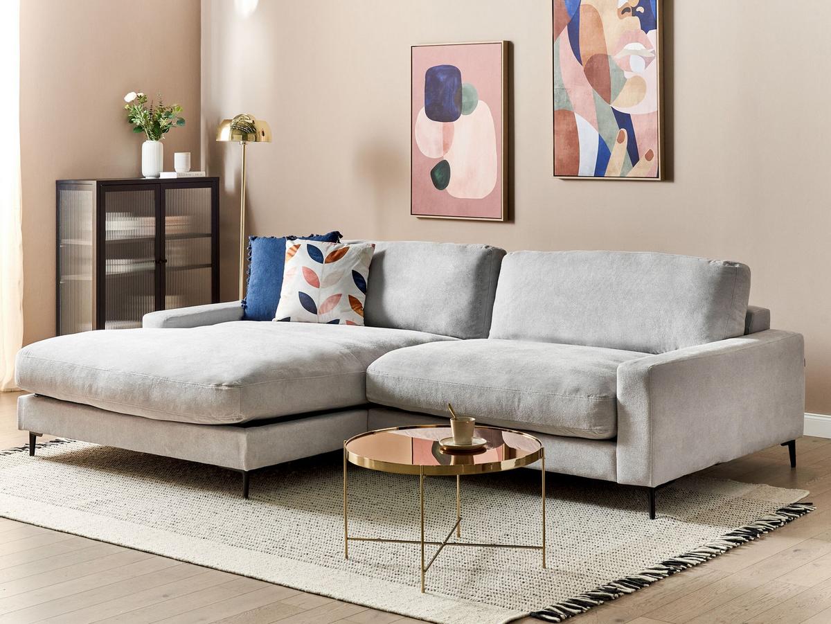 3-SITZER-ECKSOFA hellgrau linksseitig Maloy - Schwarz/Grau, Textil (272/189cm) - Beliani
