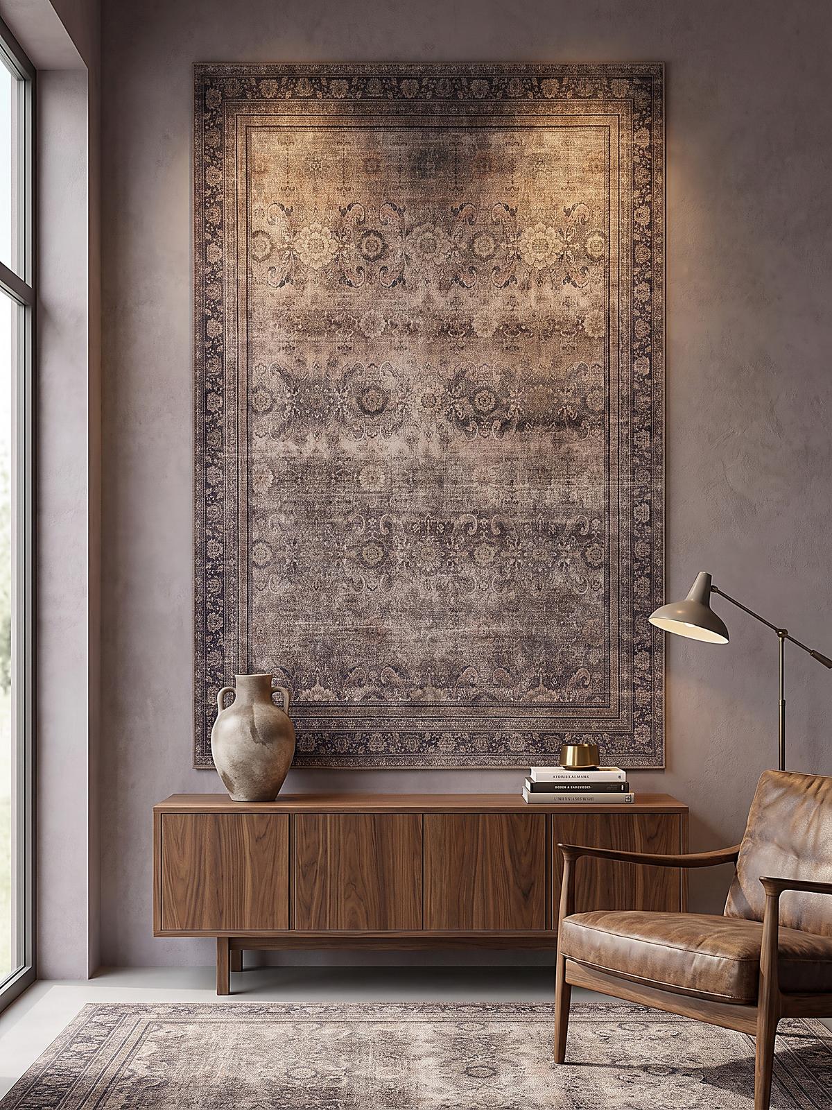 TEPPICH Kurzflor, waschbar, mit floralen Ornamenten, VERNANTE in Braun-Grau, 200 x 290 cm - Braun, Textil (200/290cm) - KADIMA DESIGN