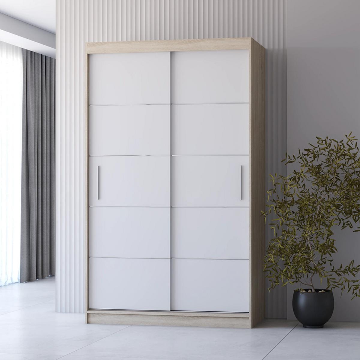 SCHWEBETÜRENSCHRANK Neomi 06 ohne Spiegel Sonoma Eiche/Weiß 120 cm - Alufarben/Weiß, Holzwerkstoff/Kunststoff (120/200/61cm) - imoebel24