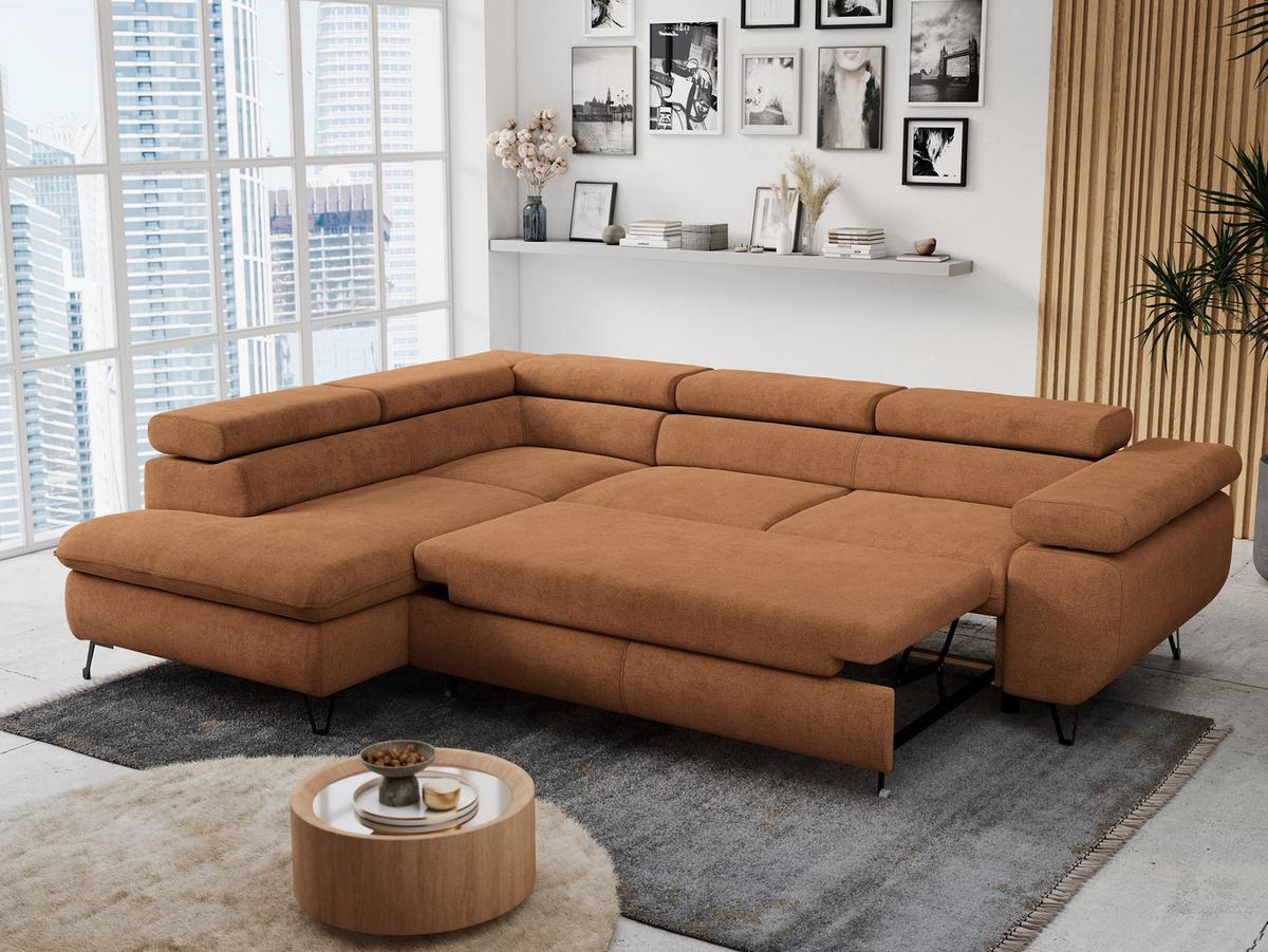 ECKSOFA PETER L Orange Struktur - Links Seite - Schwarz/Orange, Textil/Metall (208/273cm) - MKS