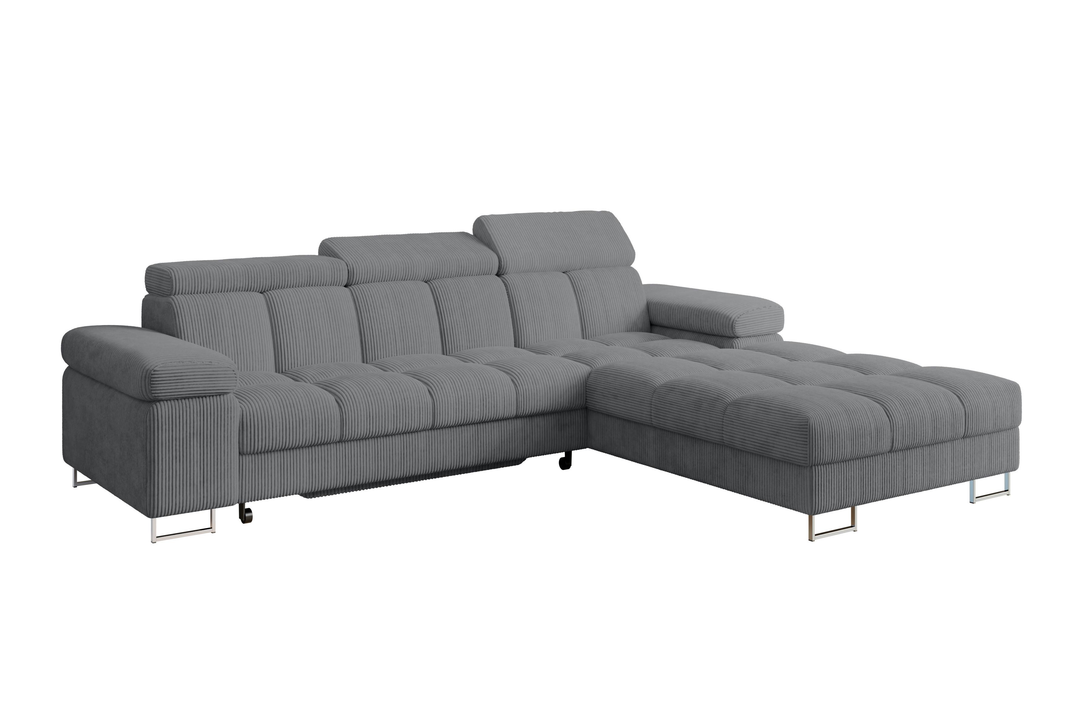 ECKSOFA mit Schlaffunktion Ottomane Rechts COMA L 271x203x79 Dunkelgrau Cord - Graphitfarben, Holzwerkstoff/Textil (203/271cm) - ALTDECOR
