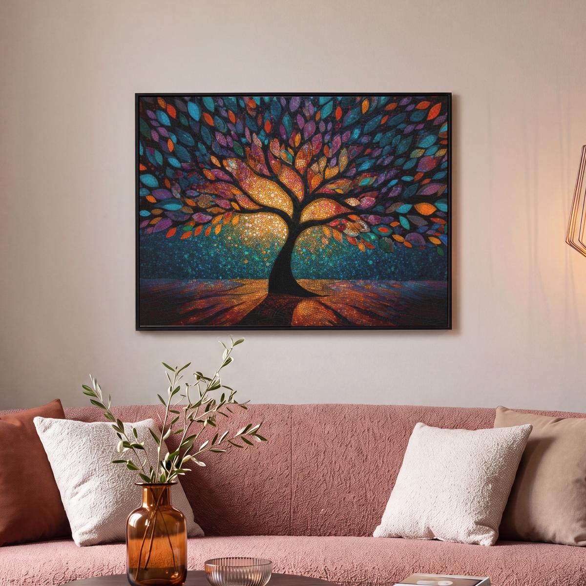 LEINWAND Bilder mit Rahmen - Mosaik - Bunt - Baum - Äste - 70x50 - Multicolor, Textil (70/50cm) - MuchoWow