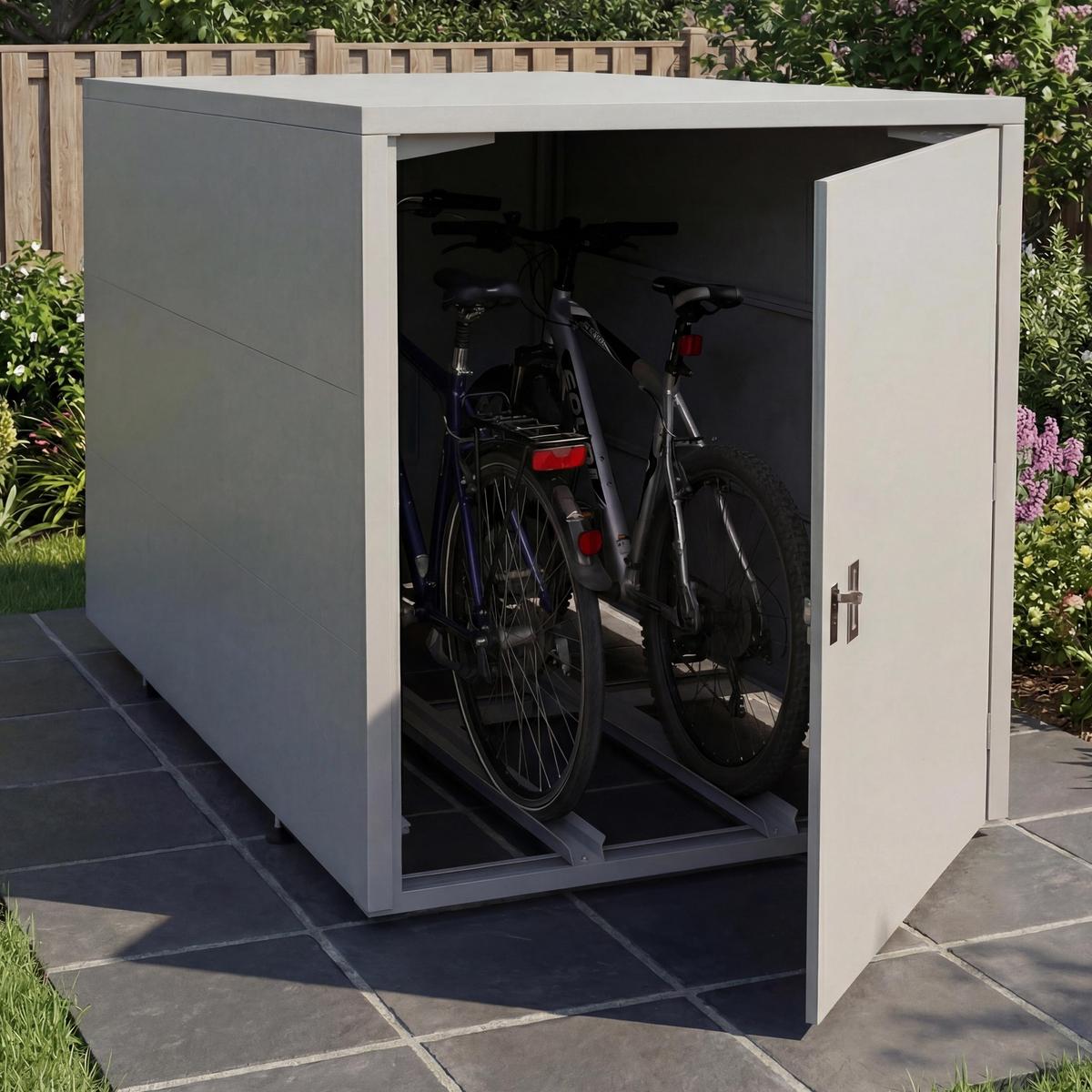 2ER-FAHRRADGARAGE rechteckig Hellgrau - Hellgrau, Metall (113/123/208cm) - MCW