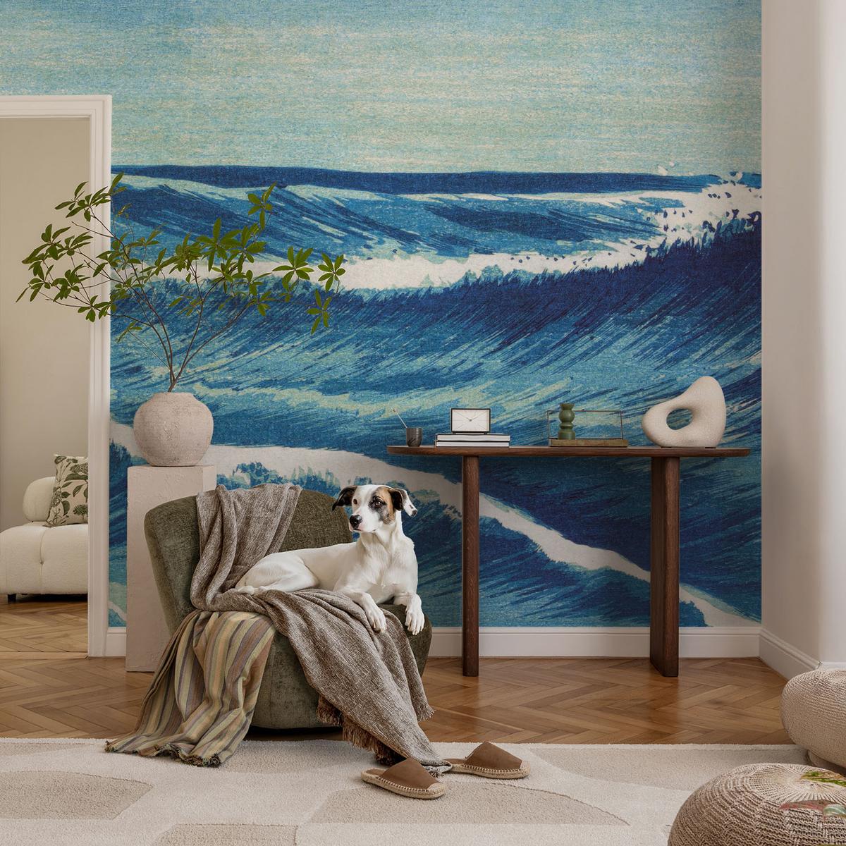 FOTOTAPETE 208x146 cm - Meereswellen - Blau, Textil (208/146cm) - Wallfluent