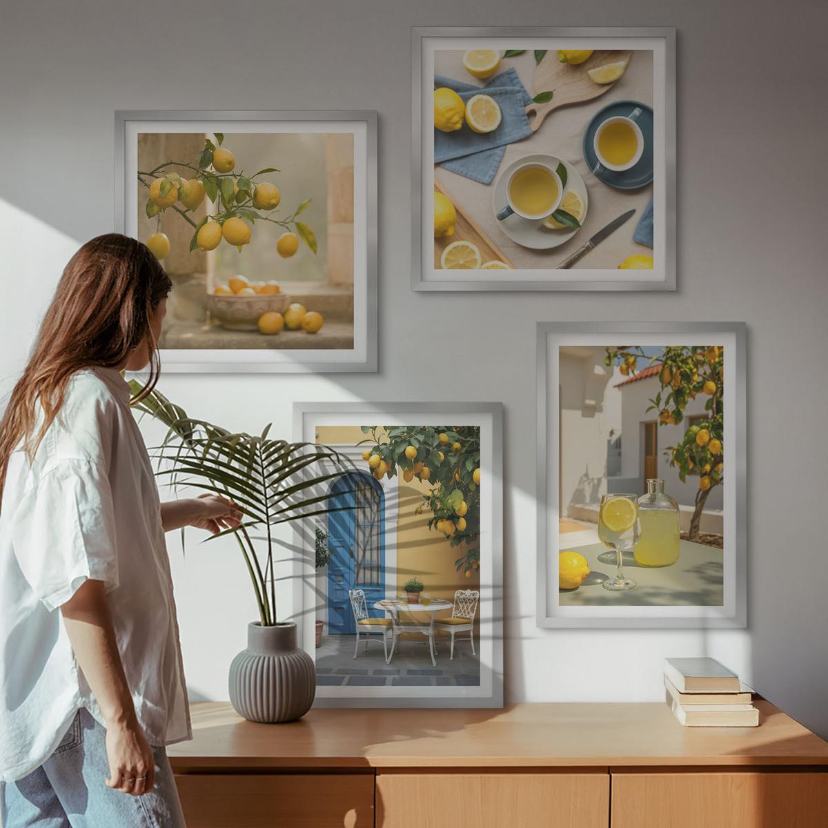 BILDER SET 4er Set - 50x50 cm & 40x60 cm Silberner Rahmen - Zitronenlimonade blaue Tür - Silberfarben, Kunststoff (50/50cm) - TULUP