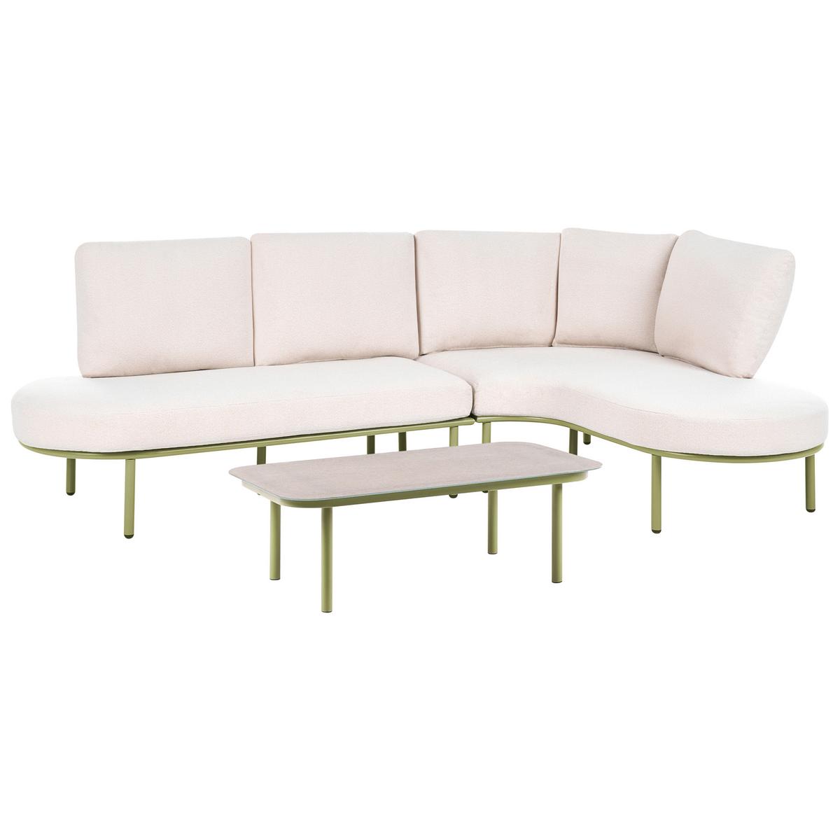 GARTENSOFA mit Tisch 4-Sitzer Metall Grün Pollina - Beige/Grün, Metall (238/77/162cm) - Beliani