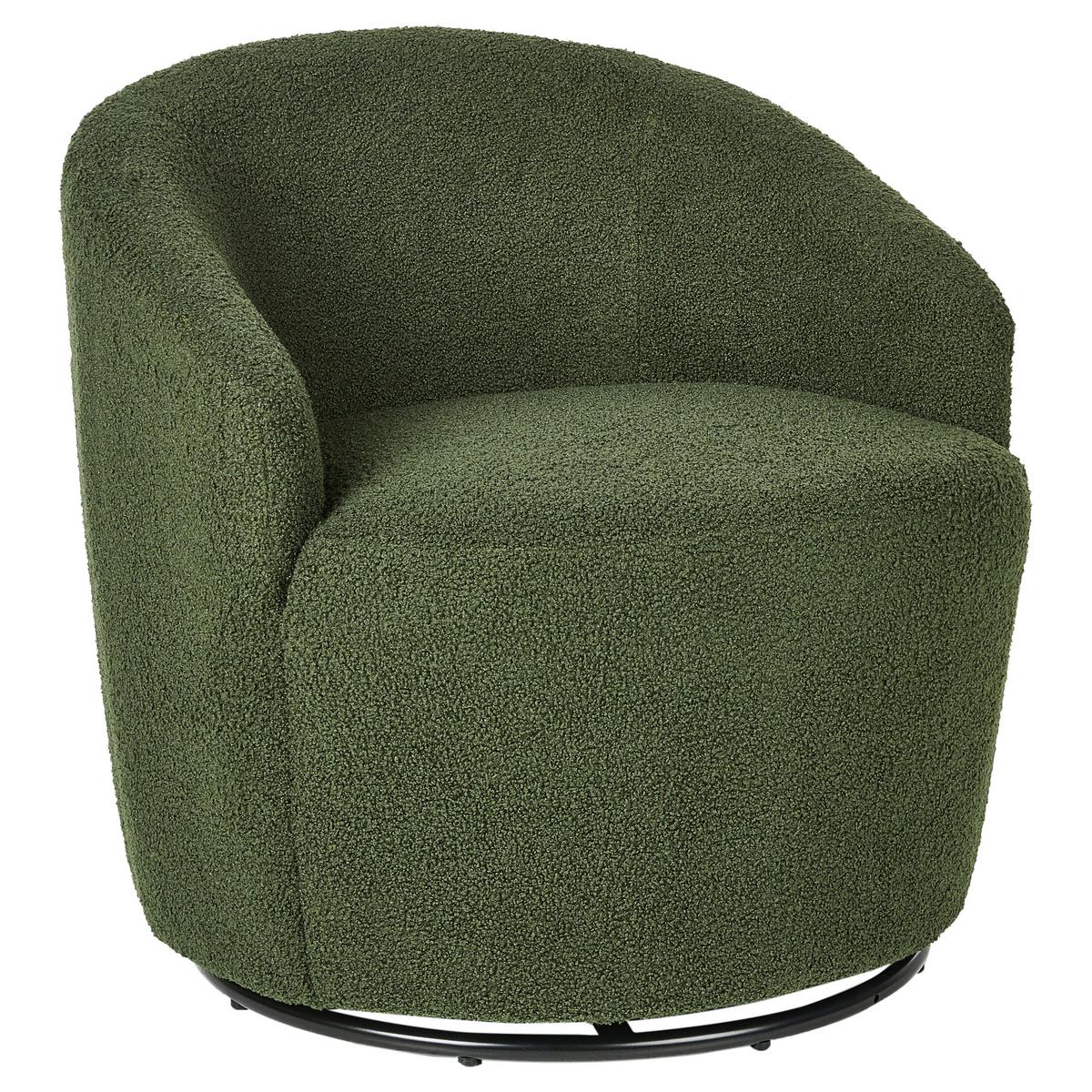 DREHSESSEL Bouclé Dunkelgrün Davik - Schwarz/Grün, Textil (62/67/63cm) - Beliani