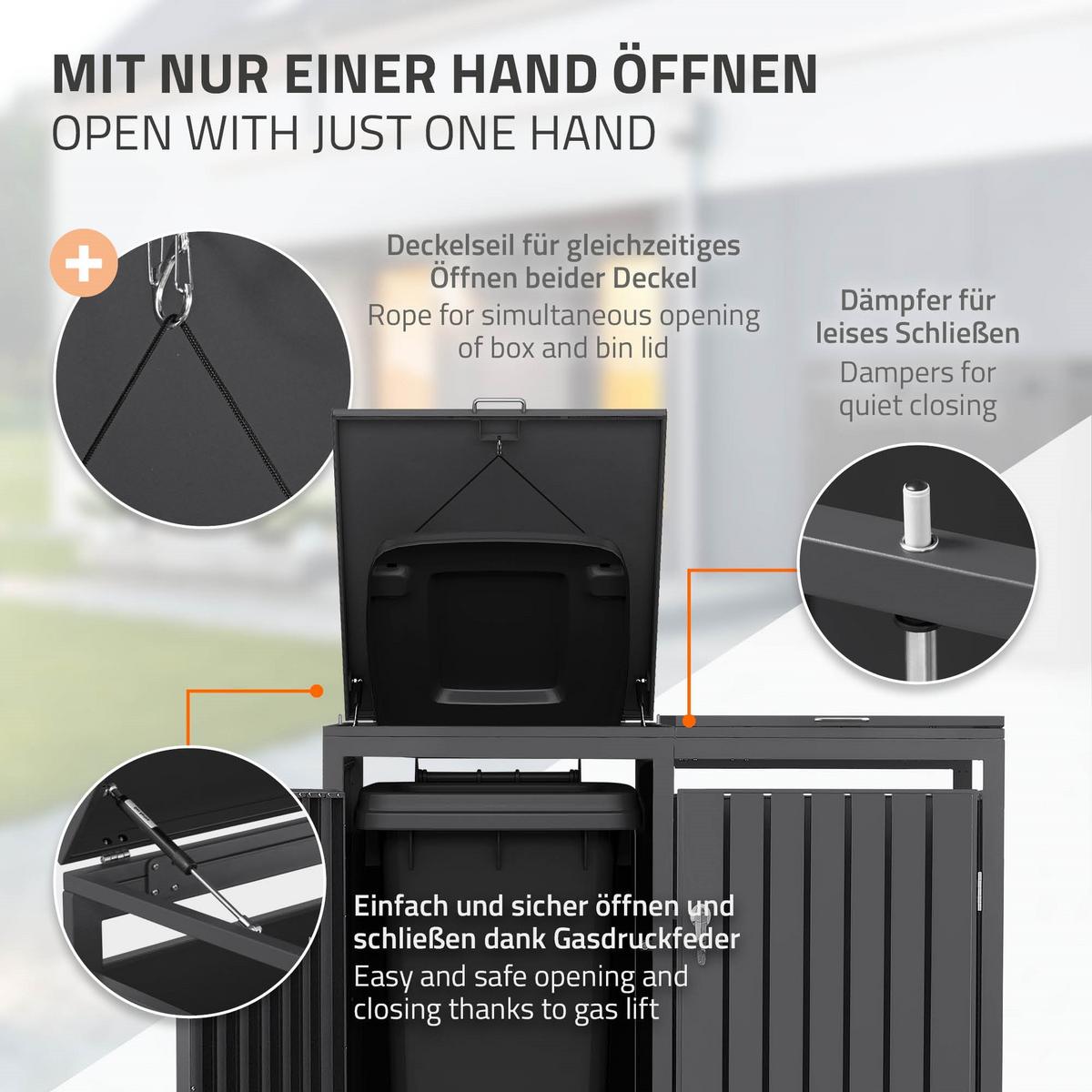 MÜLLTONNENBOX 4er Anthrazit - Anthrazit, Metall (264/120/80cm) - ML-DESIGN