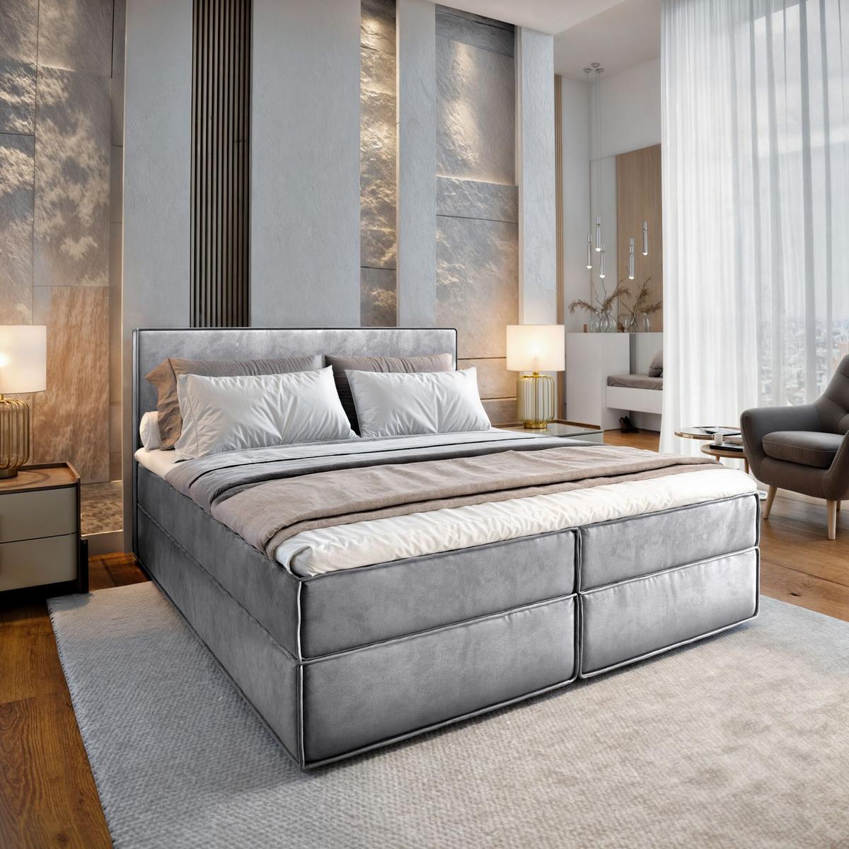 BOXBETT PELLIO 140x200 cm mit Matratze und Topper - Hellgrau - Hellgrau, Holz (140/200cm) - MASSENO
