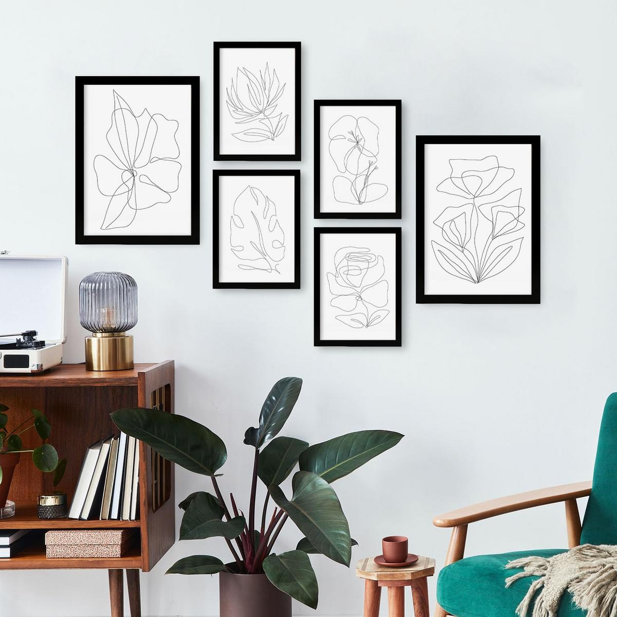POSTER Set Mit 6 Blütenrahmen 2 In Blume Zusammenfassung Ästhetische Dekorative Gemälde Für Ihr Wohnzimmer Zuhause A3 & A4 Schwarzer Rahmen - Schwarz, Papier (29/3cm) - Nacnic