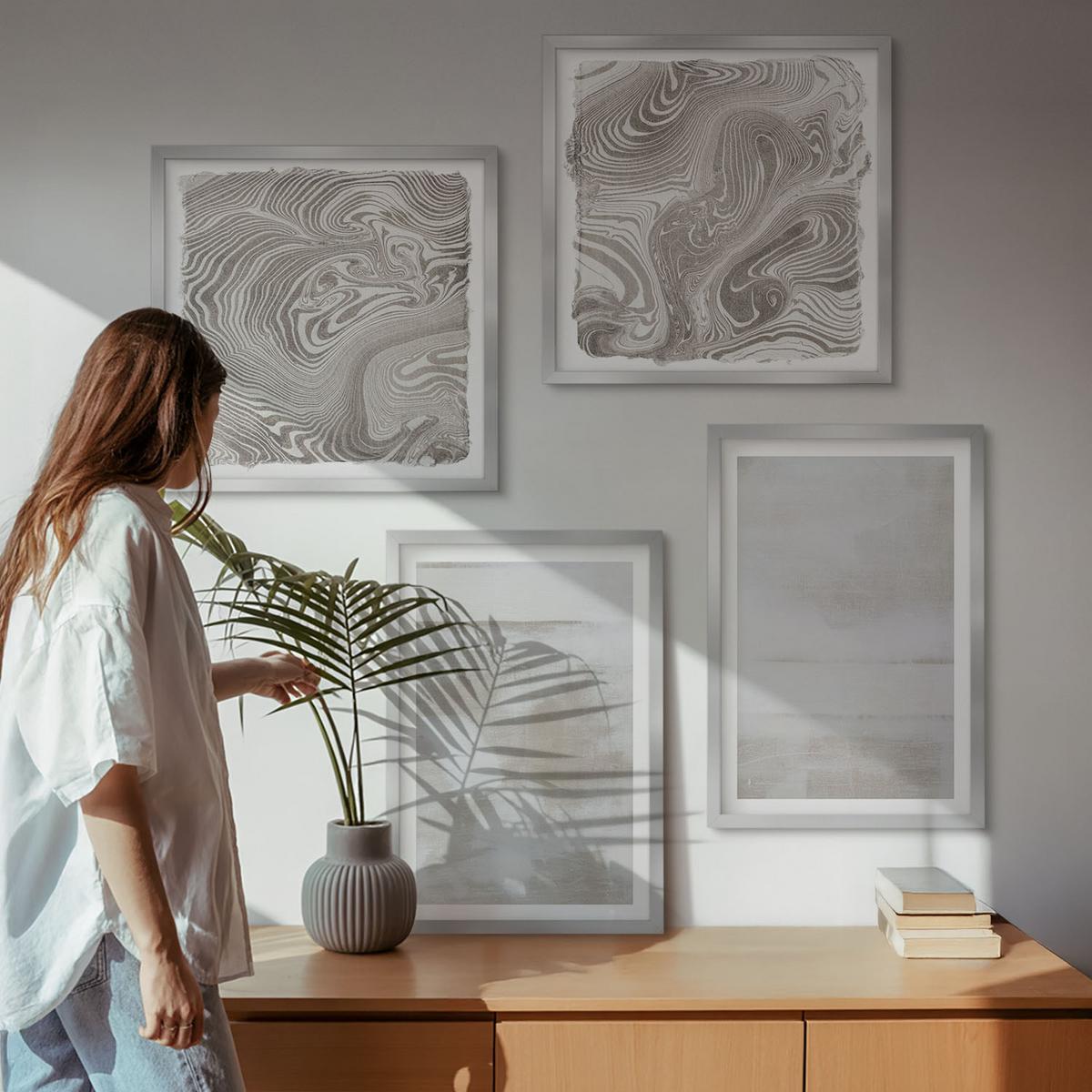 BILDER SET 4er Set - 50x50 cm & 40x60 cm Silberner Rahmen - Abgenutzte Texturen, moderner Stil - Silberfarben, Kunststoff (50/50cm) - TULUP