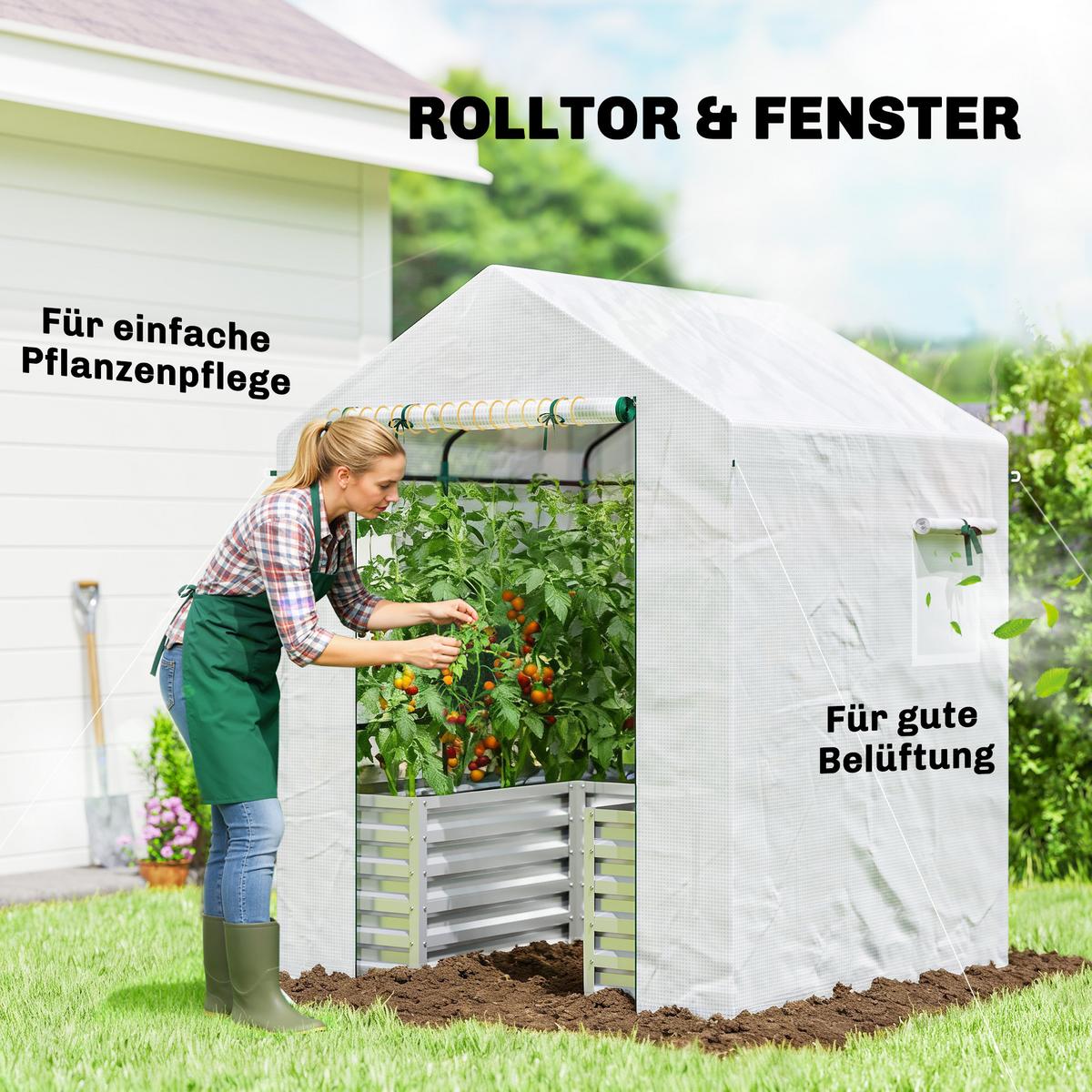 FOLIENGEWÄCHSHAUS PE Stahl Weiß - Weiß, Metall (141/190/141cm) - Outsunny