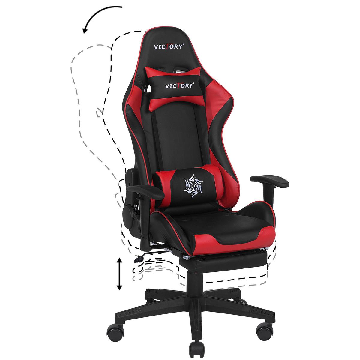 GAMINGSTUHL Kunstleder Schwarz/Rot Victory - Schwarz, Kunststoff/Textil (60/124/60cm) - Beliani