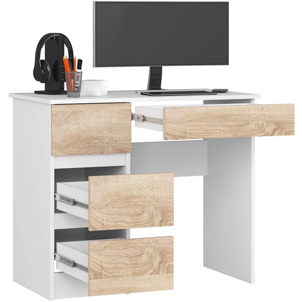 SCHREIBTISCH Weiß, Eiche Sonoma 77/90/50 - Weiß, Holzwerkstoff (124/85/77cm) - RAUMHIRSCH FURNITURE