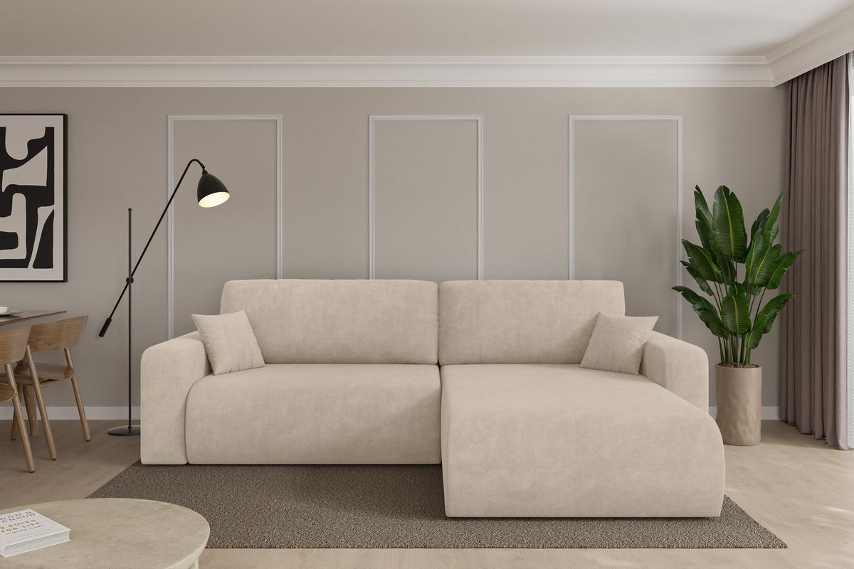ECKSOFA mit Schlaffunktion Ottomane Rechts BERY-L 276x193x88 Beige Velours - Schwarz/Sahara, Holzwerkstoff/Kunststoff (276/193cm) - ALTDECOR