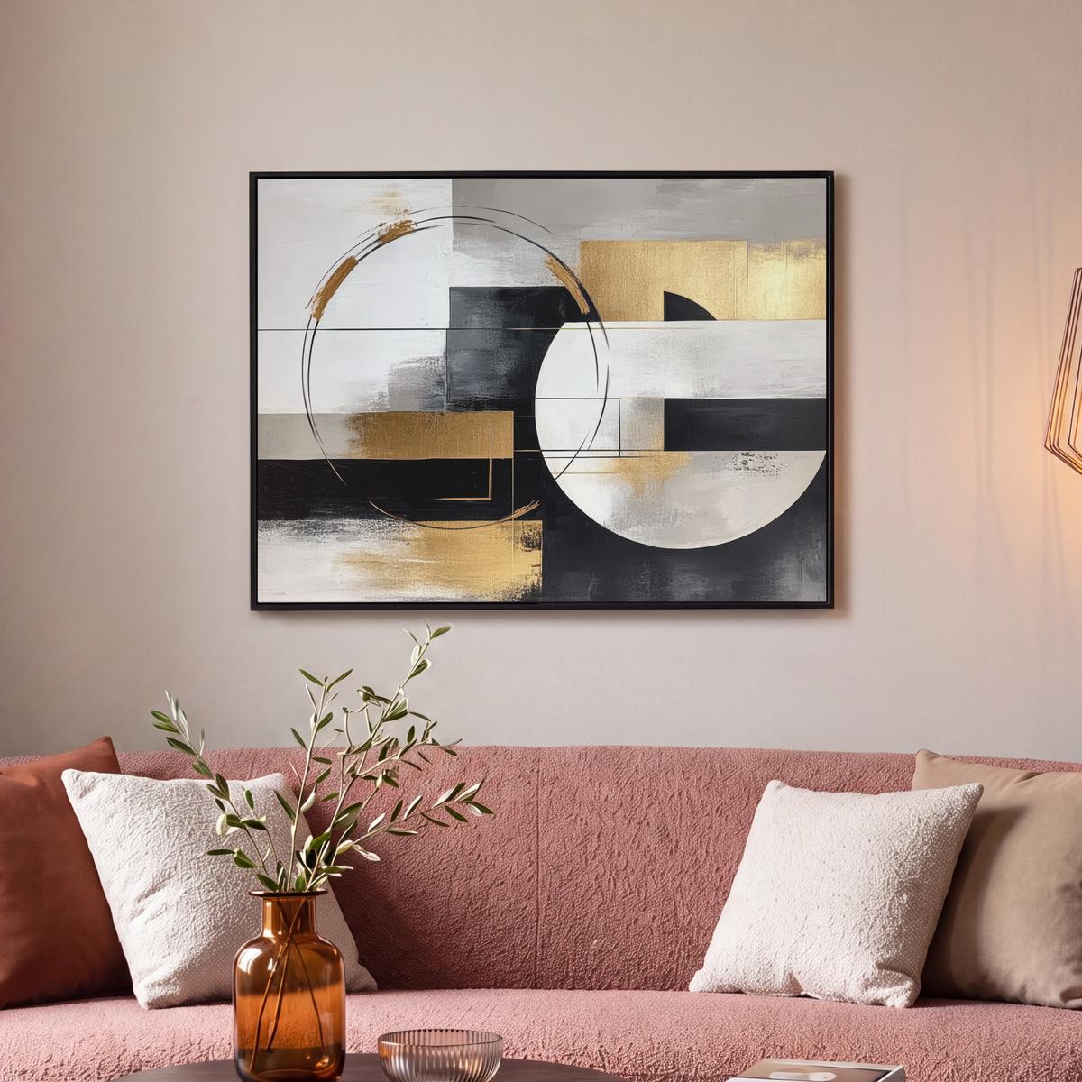 LEINWAND Bilder mit Rahmen - Abstrakt - Gold - Silber - Formen - Ästhetik - 80x60 - Multicolor, Textil (80/60cm) - MuchoWow
