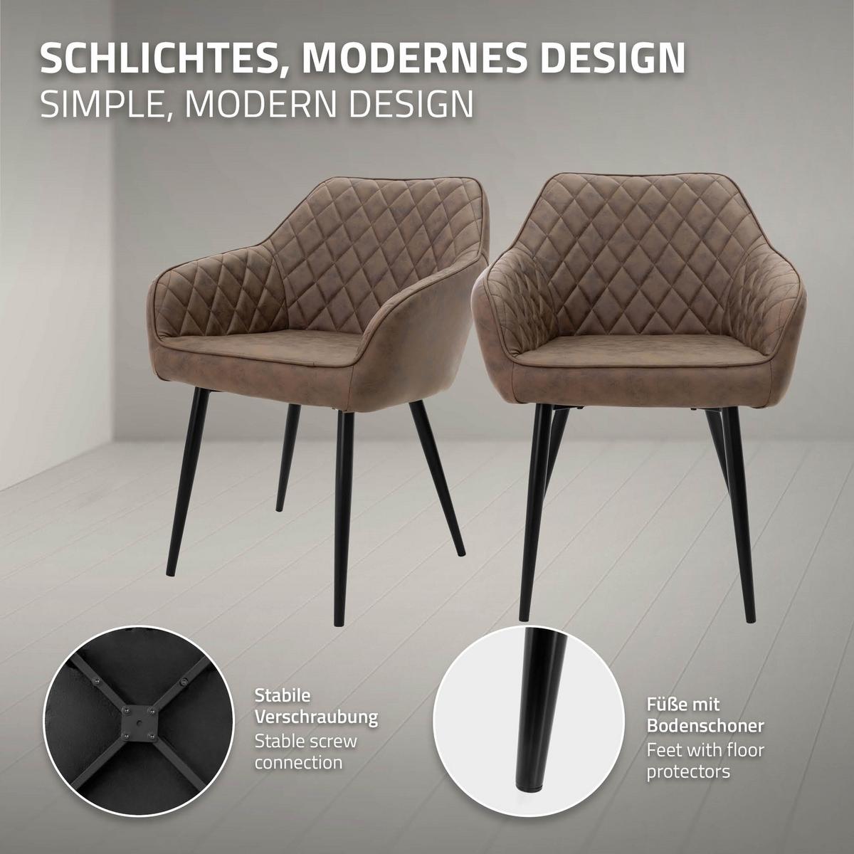 ESSZIMMERSTUHL 4er Set Braun Kunstleder - Schwarz/Braun, Kunststoff/Metall (60/80/63cm) - ML-DESIGN