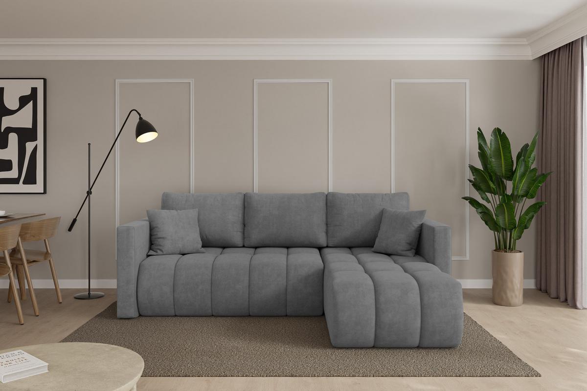 ECKSOFA mit Schlaffunktion Ottomane Rechts GARD-L 226x146x85 Grau Velours - Taupe/Schwarz, Holzwerkstoff/Kunststoff (226/146cm) - ALTDECOR