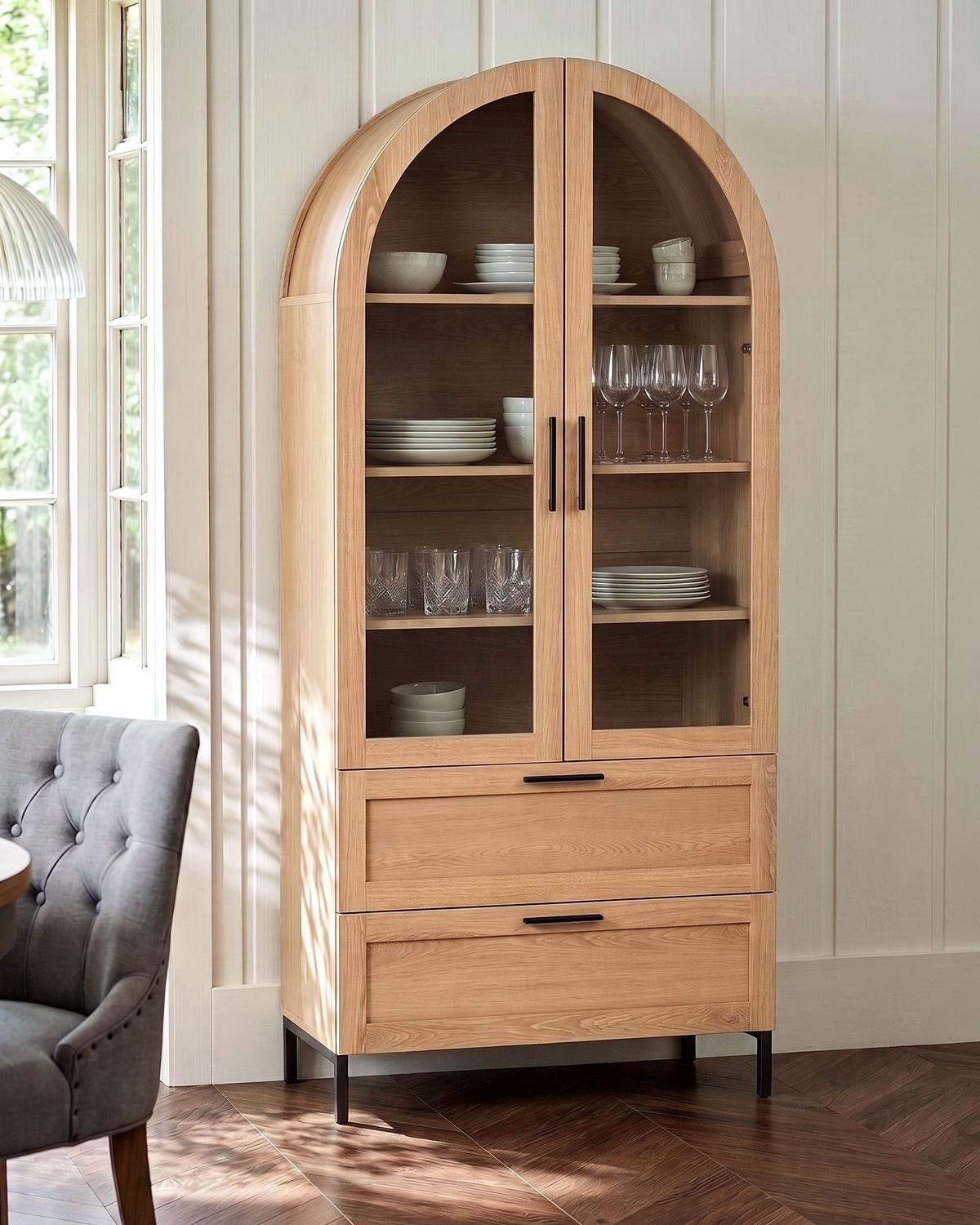 VITRINE mit Glastüren 80 cm Hellbraun Lachine - Hellbraun/Braun, Holzwerkstoff (80/175/40cm) - Beliani