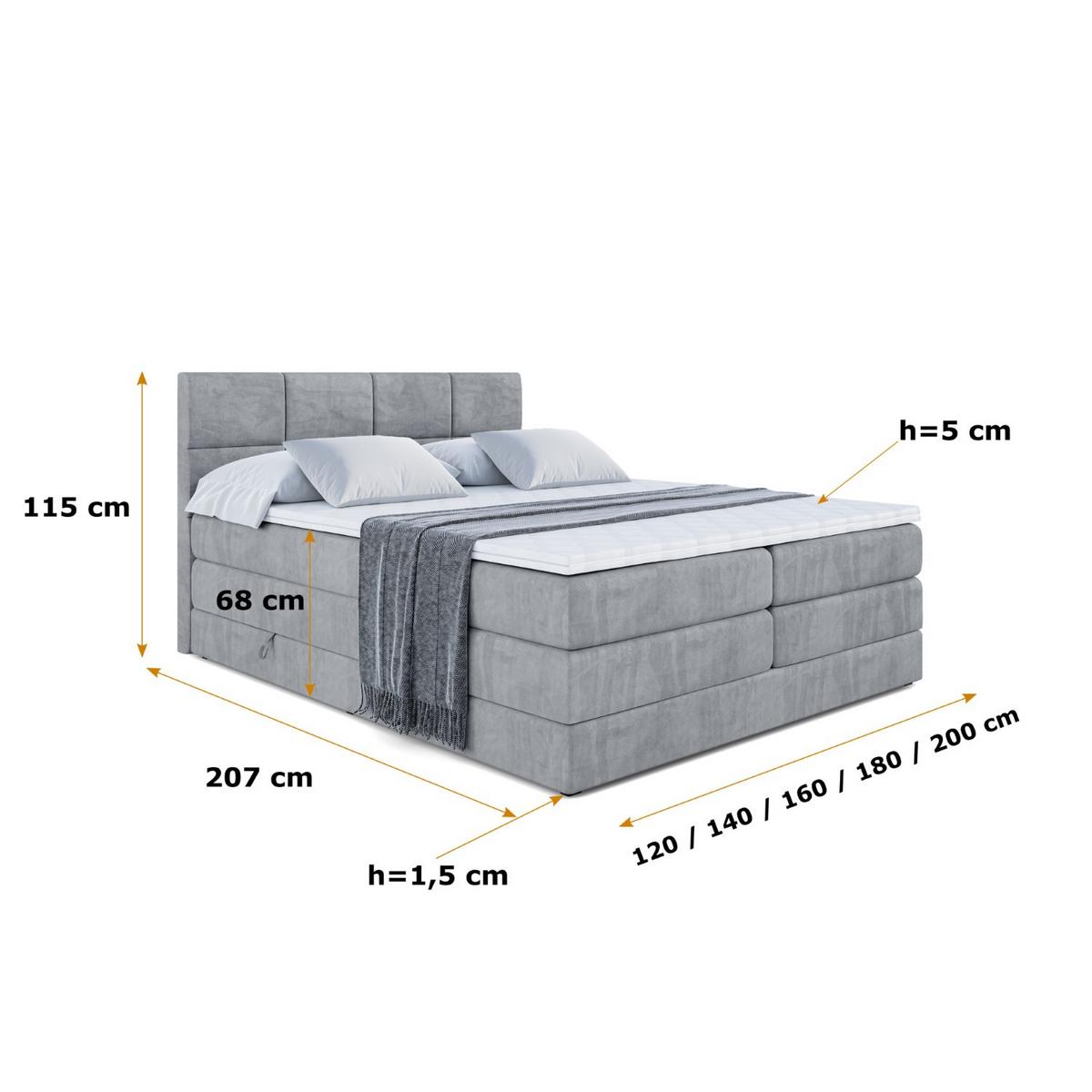 BOXSPRINGBETT ARDENI KING - 140x200 - H3/H4 - Grau - Grau, Holzwerkstoff (140/200cm) - ALTDECOR