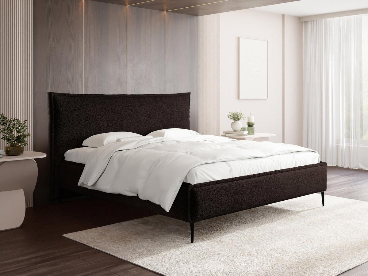 POLSTERBETT Pillow Rise mit Bettkasten, Lattenrost & hohen Metallfüßen in Braun Bouclé 200x200 cm - Birkefarben/Schwarz, Holz/Textil (200/200cm) - WFL GROUP