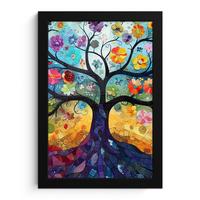 POSTER MIT RAHMEN Kunst - Baum des Lebens - Blumen - Hippie Poster 20x30 cm - Dunkelblau, Papier (20/30cm) - MuchoWow