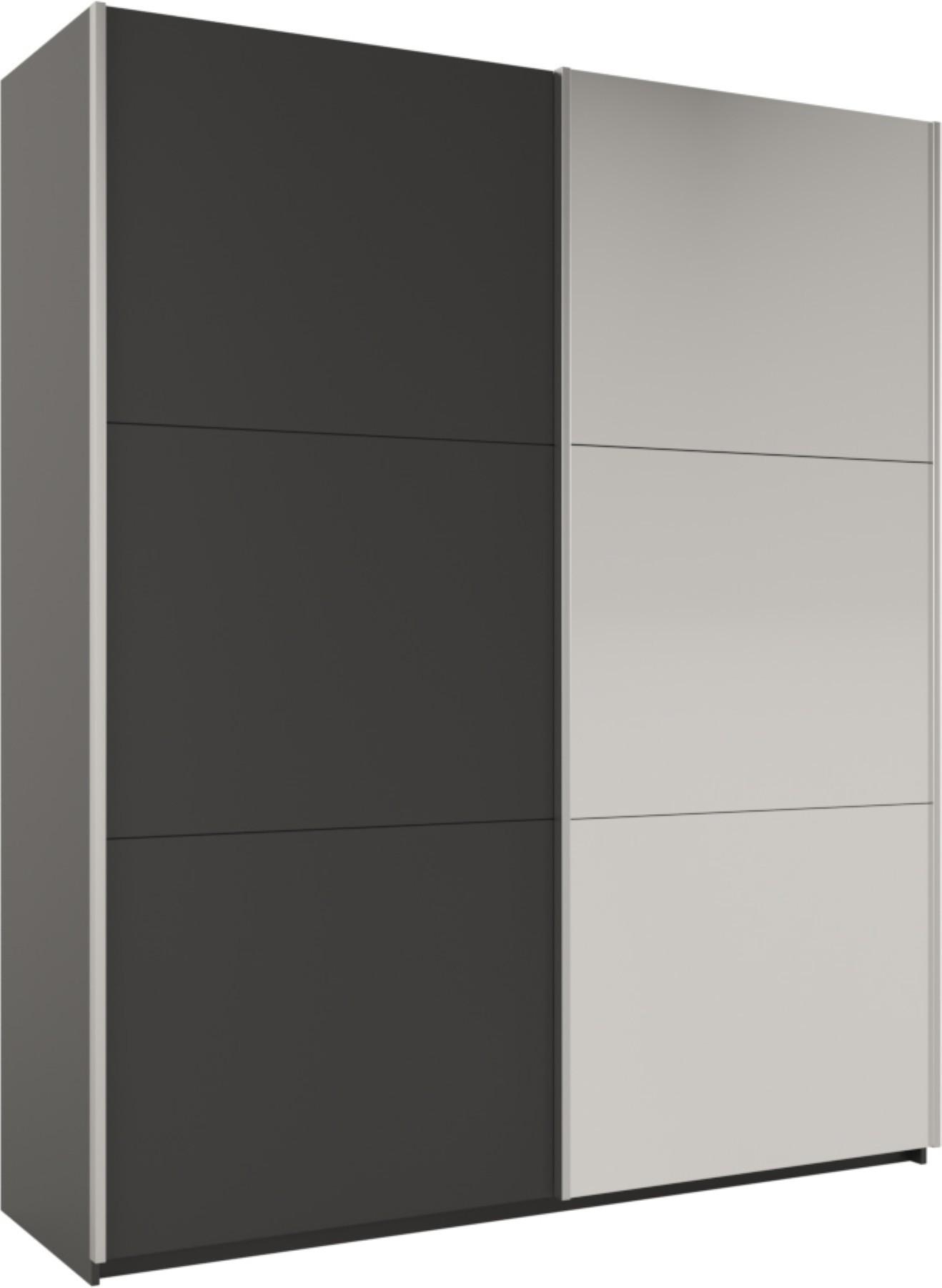 SCHWEBETÜRENSCHRANK ORIANNA 200/244/65 cm 2-türig mit Spiegel Graphitfarben - Graphitfarben, Holzwerkstoff (200/244/65cm) - MASSENO