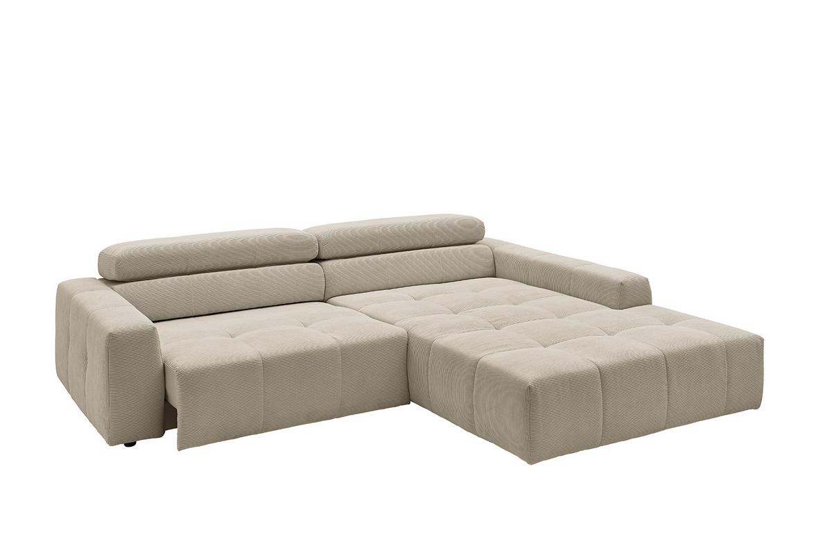 ECKSOFA MIT MOTORISCHEM SITZVORZUG RENO Beige Cord Relaxfunktion - Beige/Schwarz, Kunststoff/Textil (258/217cm) - KAWOLA