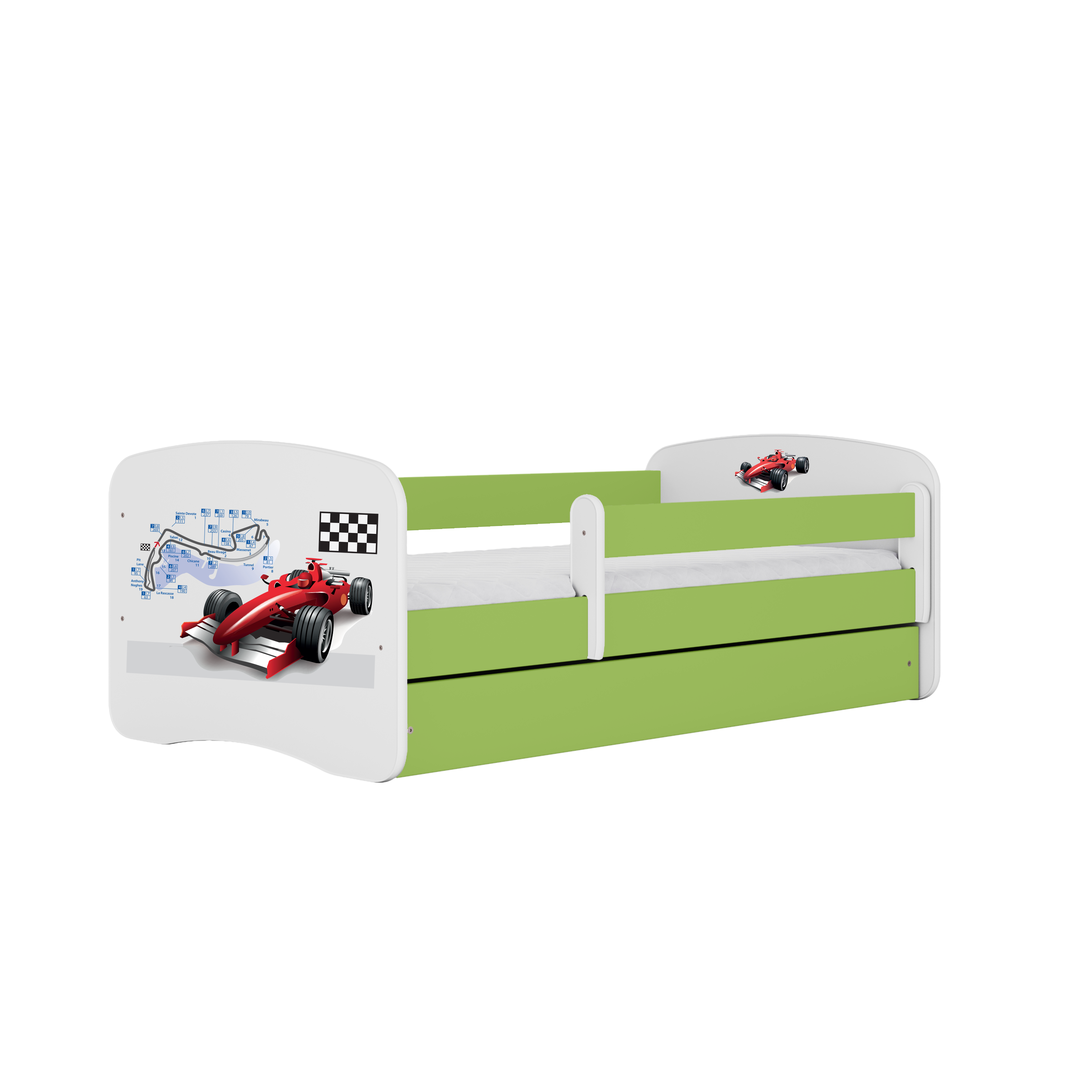 KINDERBETT Formel 1 mit Schublade 140/70 80/61/144 - Grün, Holzwerkstoff (70/140cm) - RAUMHIRSCH FURNITURE