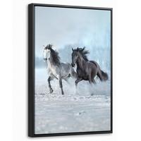 LEINWAND Bilder mit Rahmen - Pferde - Winter - Tiere - Natur - Schnee - 20x30 - Anthrazit, Textil (20/30cm) - MuchoWow