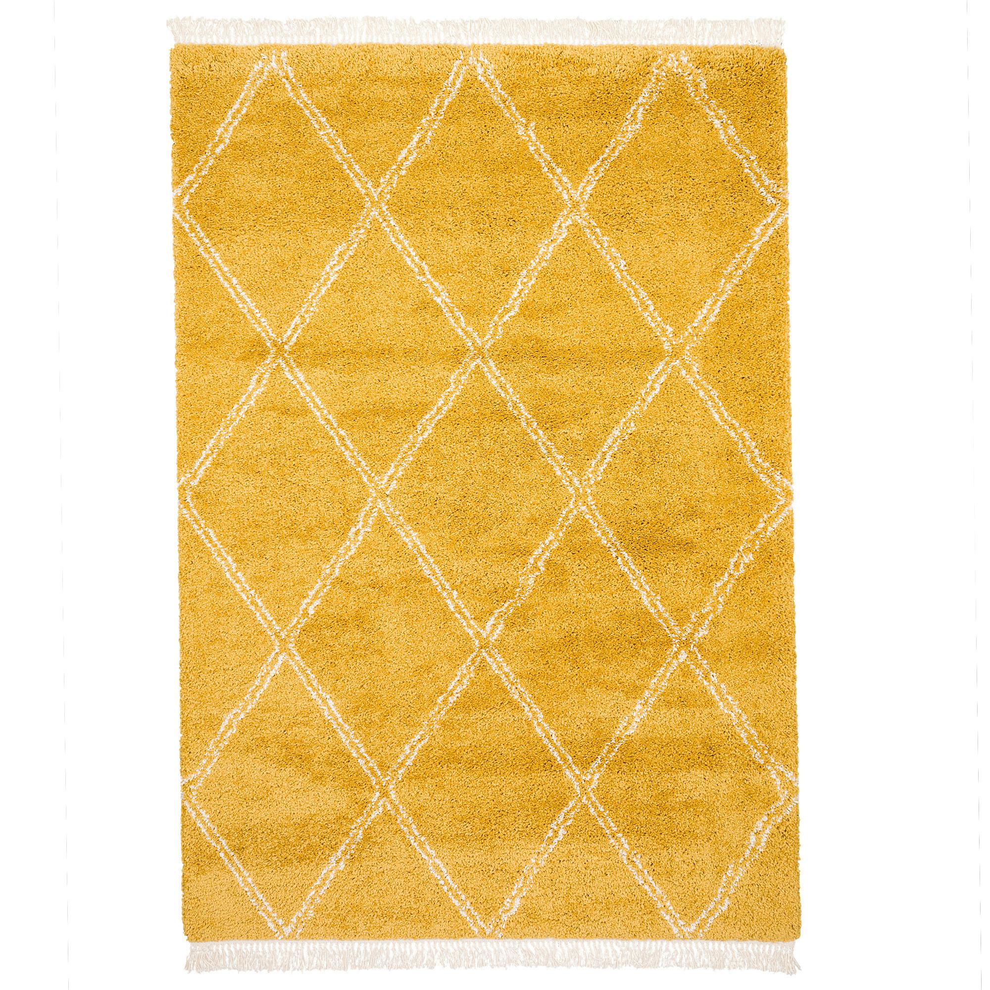 HOCHFLOR LANGFLOR SHAGGY TEPPICH BOHO RAUTEN - Currygelb, Textil (120/170cm) - Pergamon