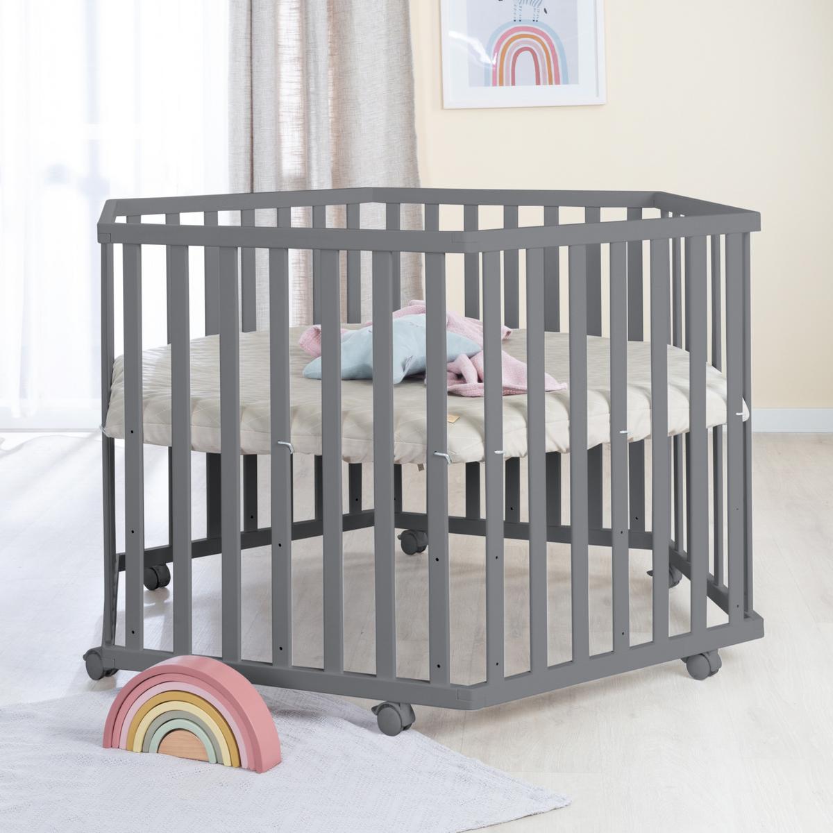 LAUFGITTER 6-eckig Greyish gesteppt - Anthrazit, Holzwerkstoff (118.5/72.5/103.5cm) - Roba