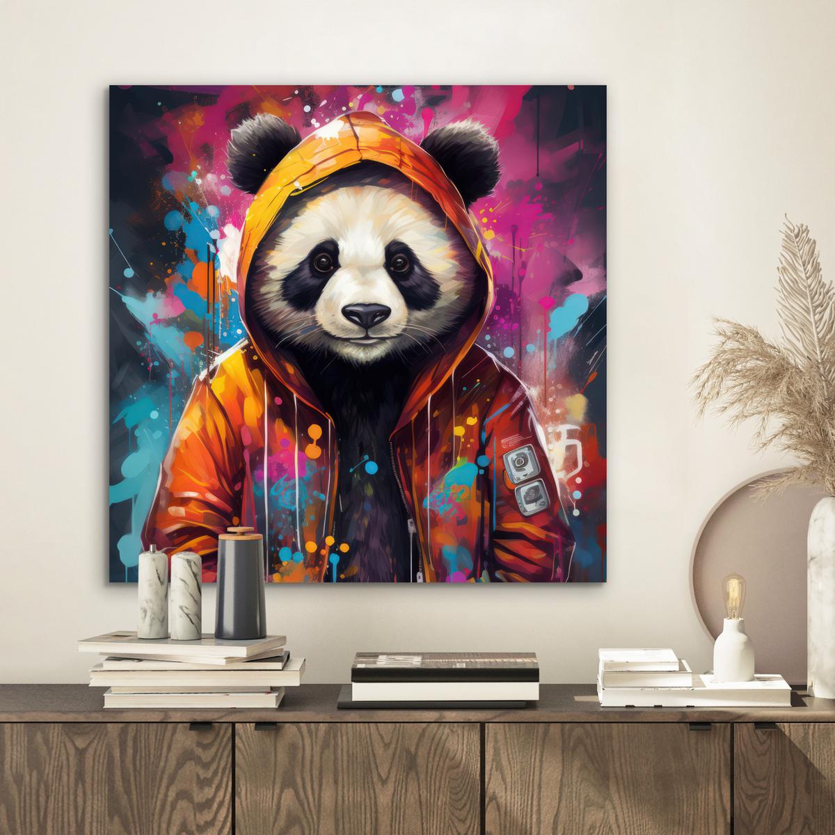 METALLBILD Panda - Jacke - Graffiti - Orange 50x50 cm - Orange, Metall (50/50cm) - MuchoWow