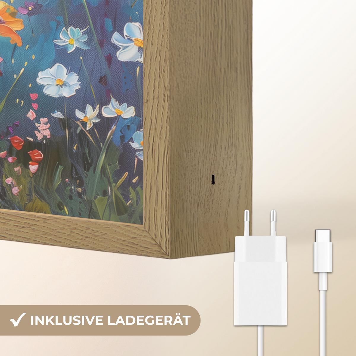 WANDLEUCHTE MIT AKKU Blumen - Natur - Aquarell - Kunst 40x30 cm - Multicolor, Holzwerkstoff (40/30/8cm) - OnlyWow