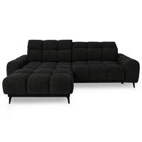 ECKSOFA Marco Mini mit elektrisch ausfahrbarem Sitz und verstellbaren Kopfstützen, Links, Chenille-Stoff, Schwarz - Schwarz, Textil (275/182cm) - Beautysofa