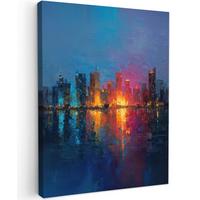 LEINWANDBILD Skyline - Pinselstriche - Dunkelblau - Leuchtend Wandbild Wohnzimmer 60x80 cm - Blau, Textil (60/80cm) - MuchoWow