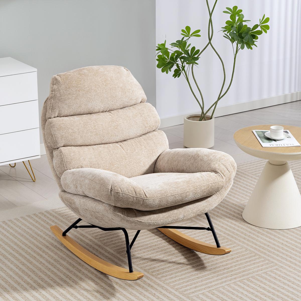 SCHAUKELSTUHL Schaukelsessel Schneidersitz mit Rückenlehne Chenille-Optik - Creme, Textil (80/91/103cm) - HOMCOM