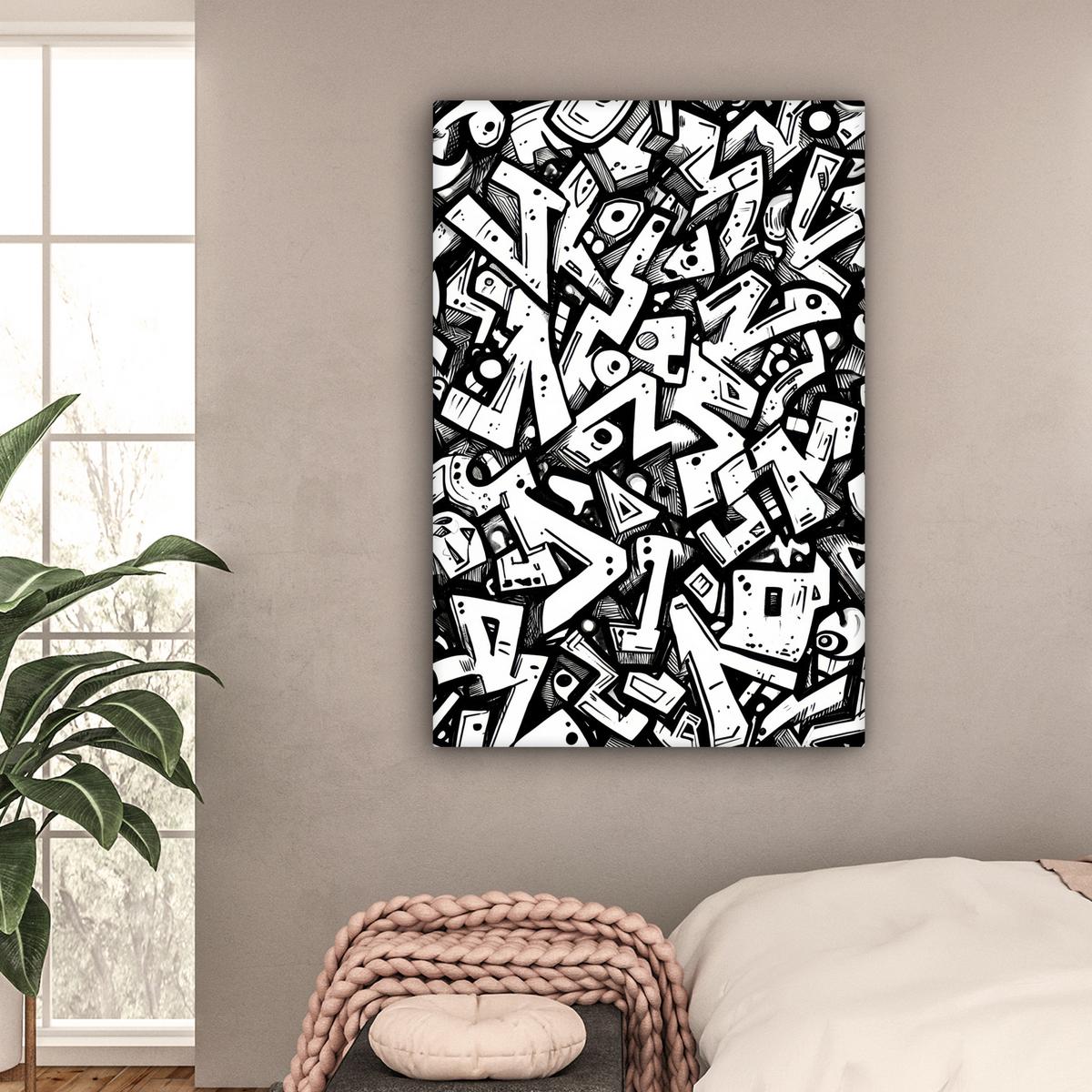 LEINWANDBILD Formen - Buchstaben - Graffiti - Schwarz Deko Groß 90x140 cm - Schwarz, Textil (90/140cm) - MuchoWow
